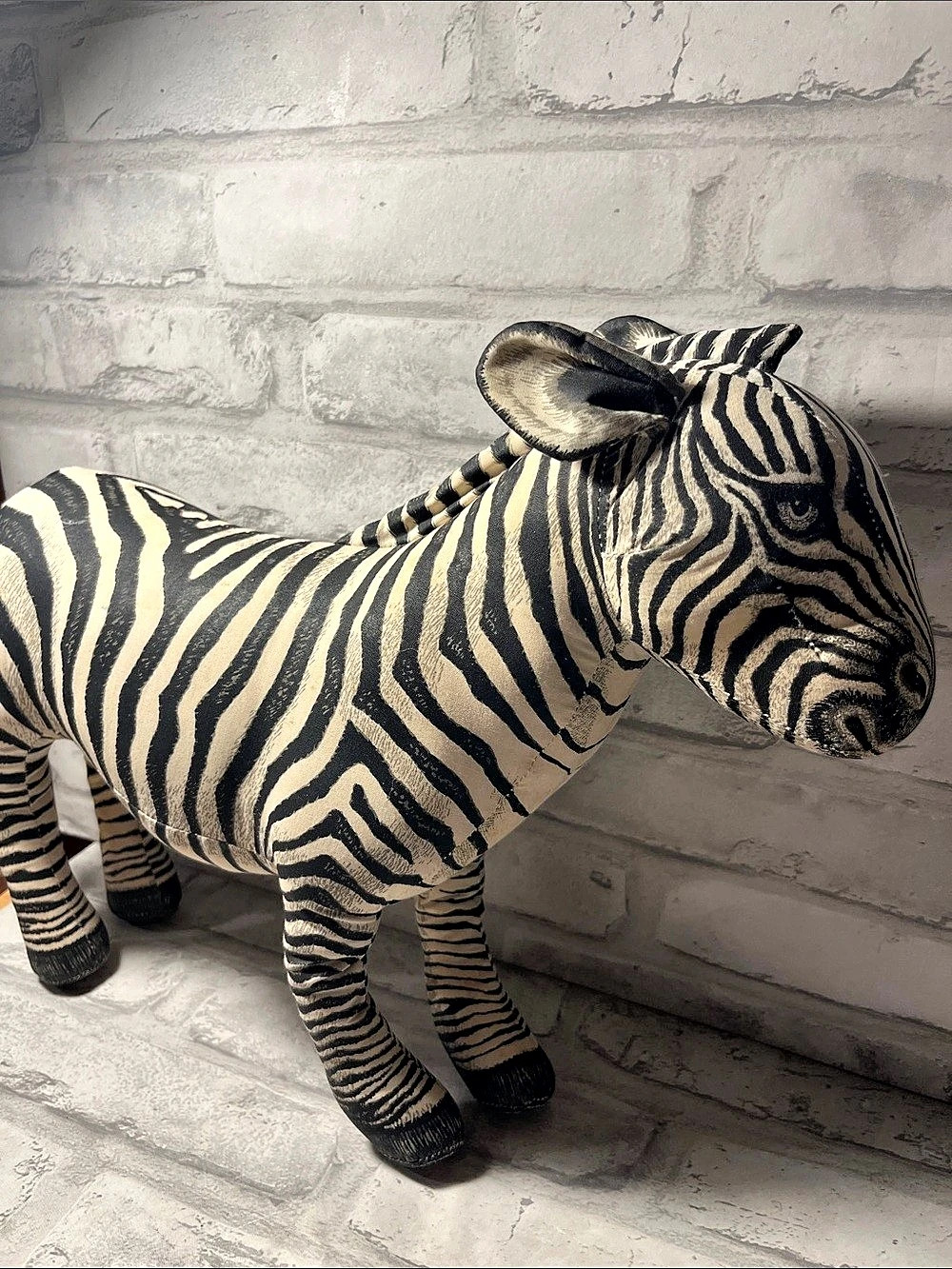 Vintage Determined Productions, Inc. Zebra Stuffed Animal Black & Cream 1990